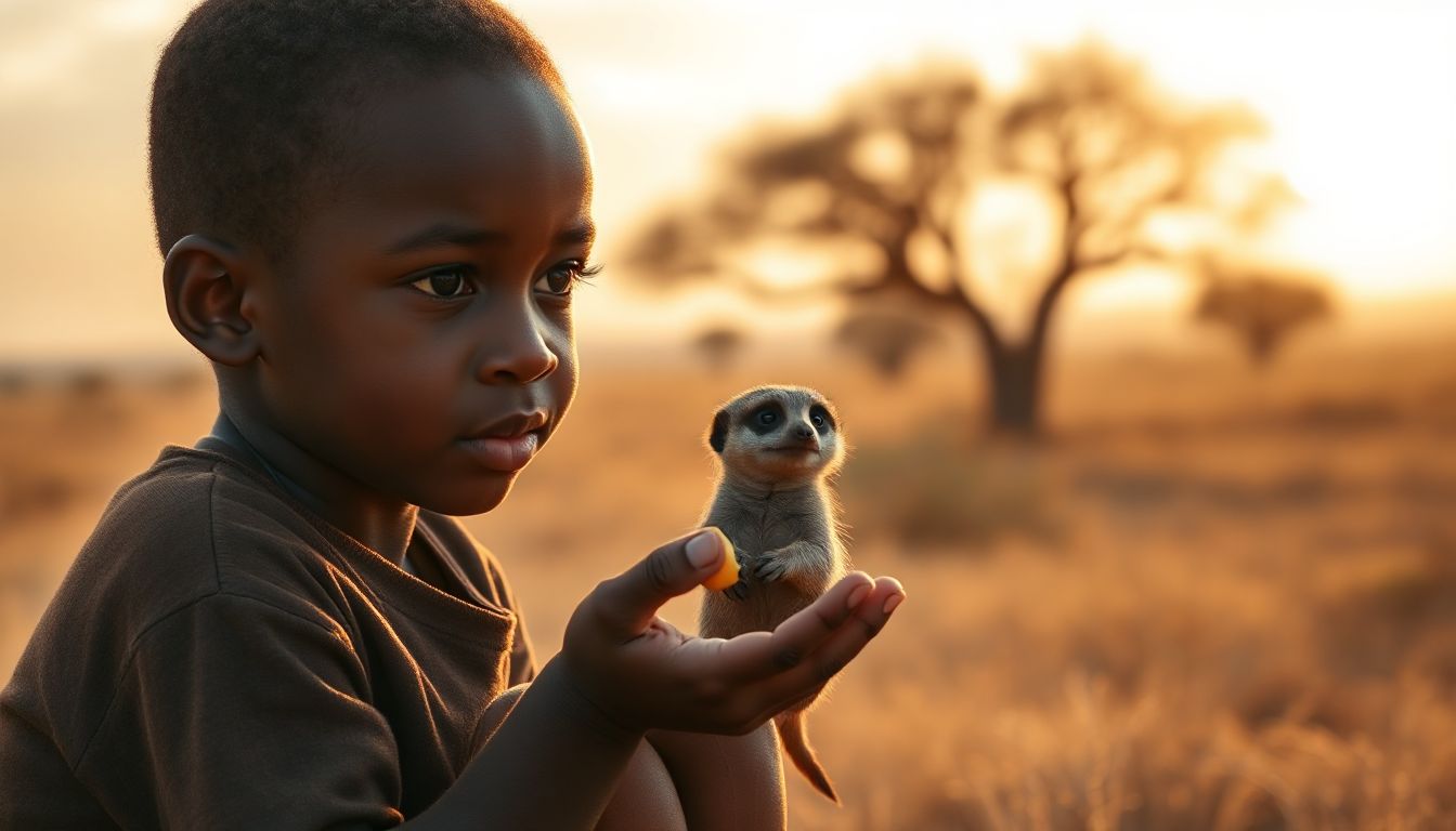 Young Kofi tends to an injured bird in the heart of rural Africa.