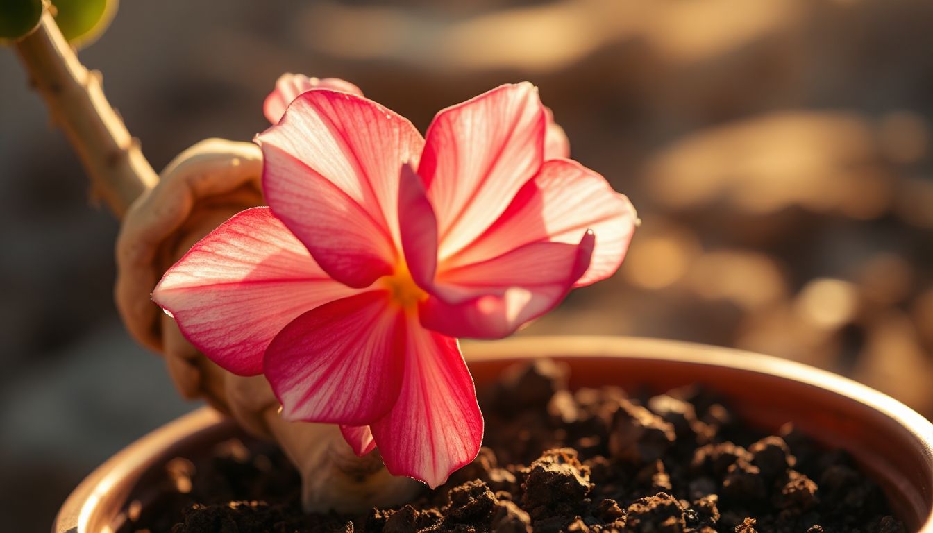Descubra a beleza exótica da rosa do deserto florescendo em um vaso bem cuidado