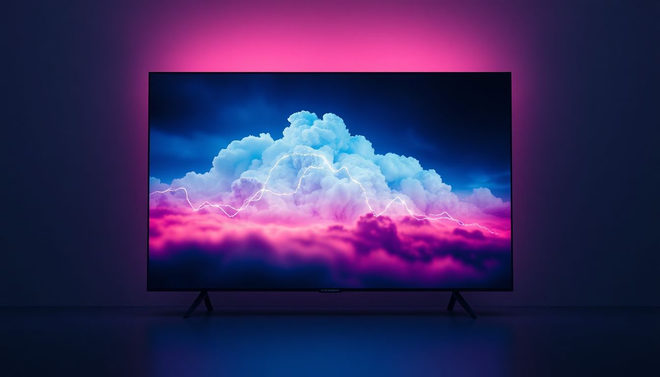 A sleek IPTV stream player interface on a smart TV, showing live channels and a modern EPG guide for easy navigation