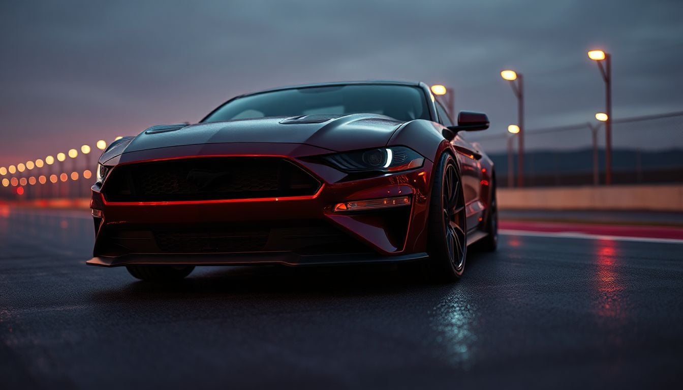 The 2025 Ford Mustang Dark Horse roars down the track, showcasing its sleek black body and aggressive stance.