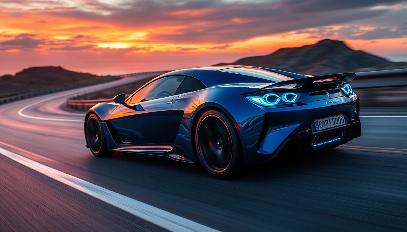 Sleek hybrid sports car tearing up the track, merging electric boost with engine roar
