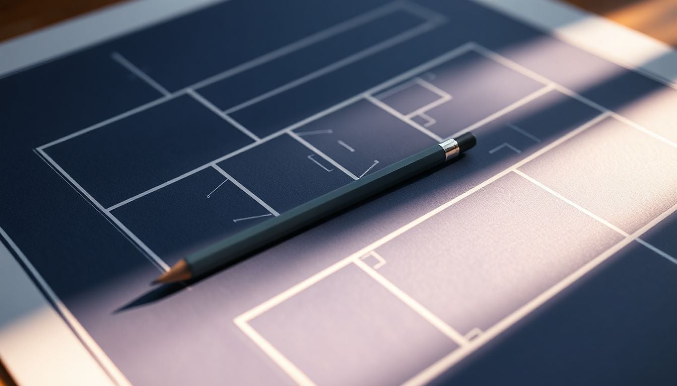 Architect reviewing a detailed house blueprint on a desk