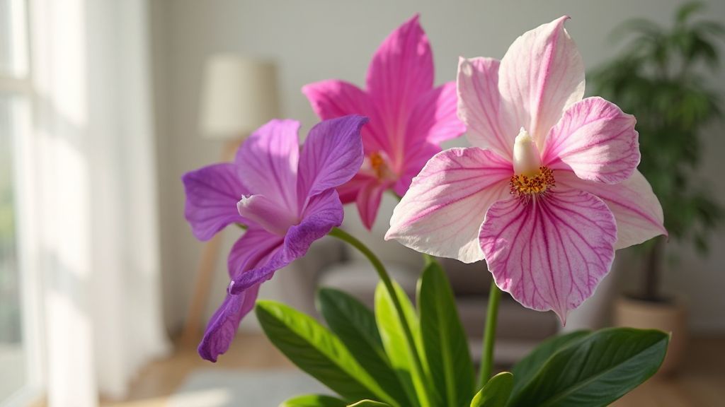 Arranjo vibrante de flores em uma sala acolhedora, trazendo cor e frescor ao espaço