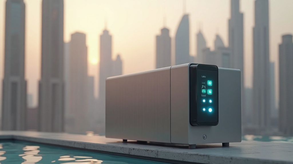 Aqua mist system cooling an outdoor patio in the scorching UAE sun
