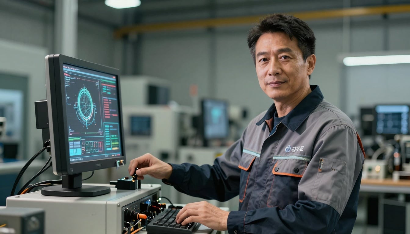 Service Engineer Troubleshooting Equipment on Site