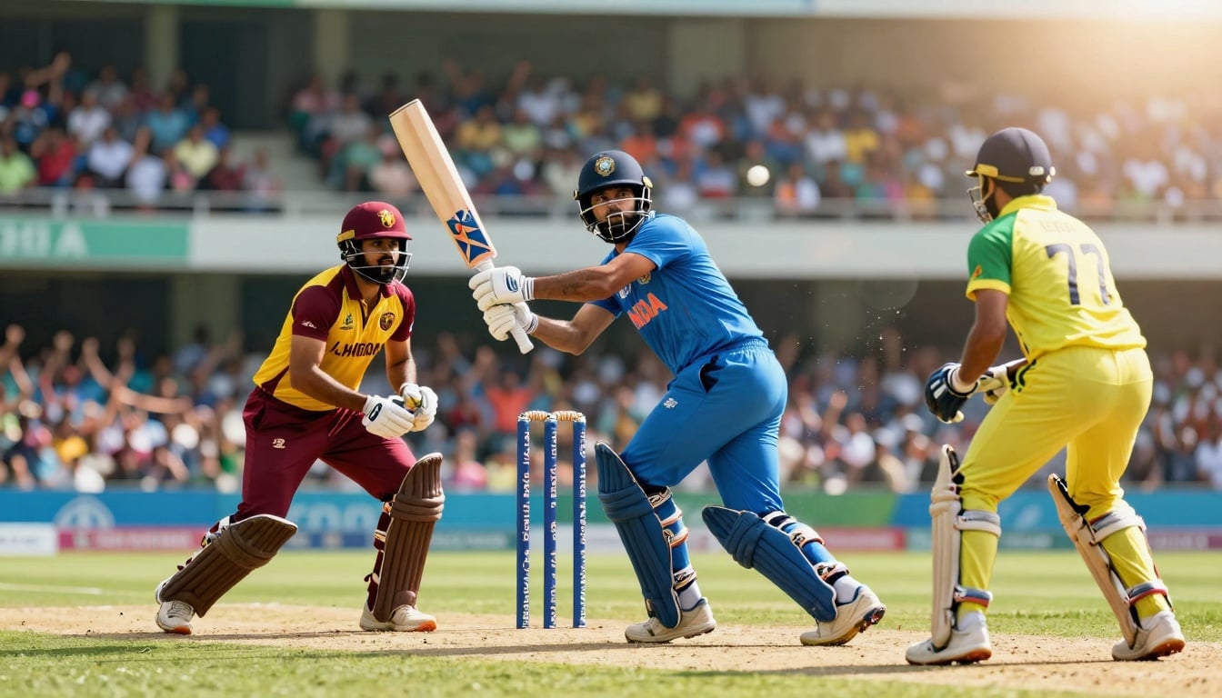 India Versus Sri lanka Cricket India and Sri Lanka players in intense cricket action during a match