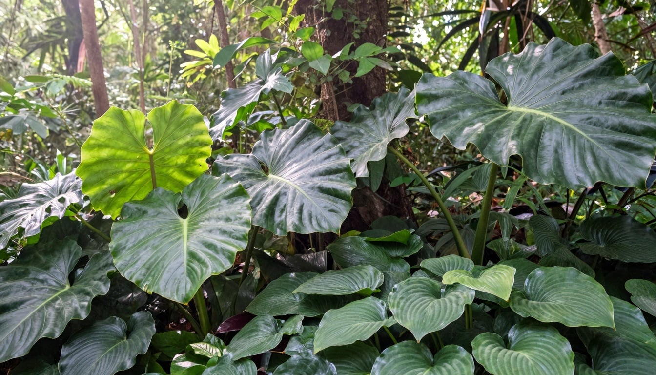 Plantas viçosas florescendo em um canto sombreado da casa