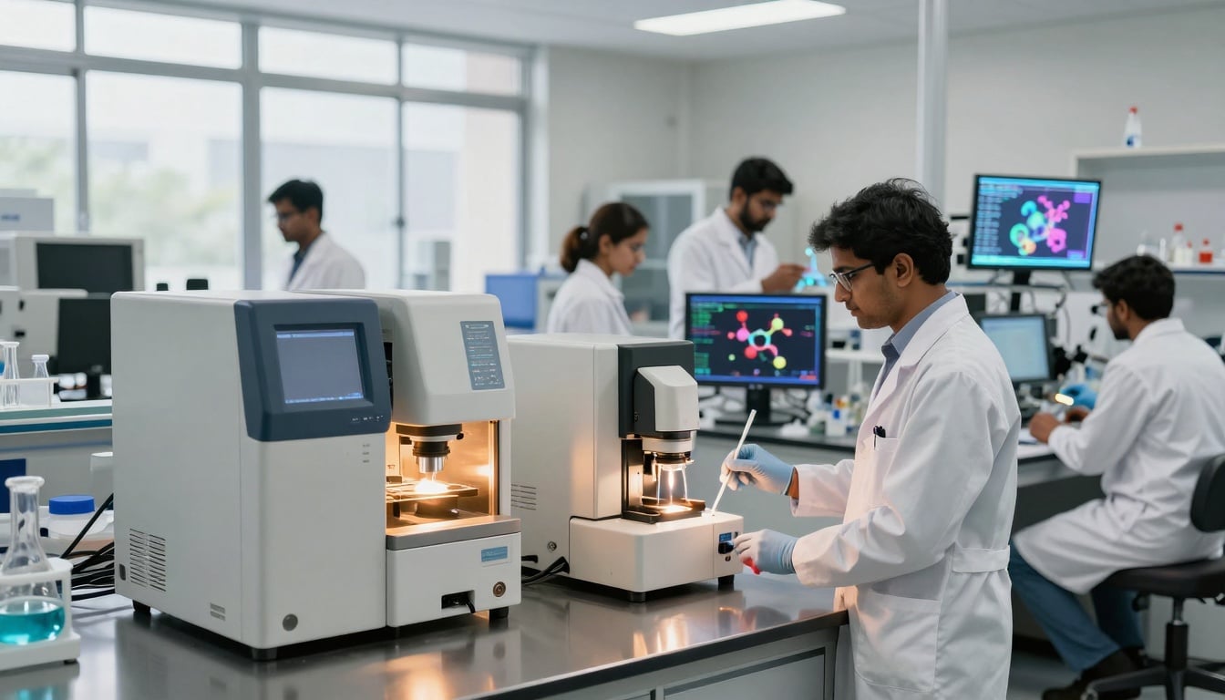 Modern chemical lab in India: Scientists working with advanced equipment to drive innovation