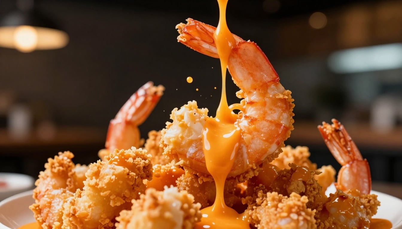 Crispy Dynamite Shrimp drizzled with spicy-sweet sauce, ready to devour