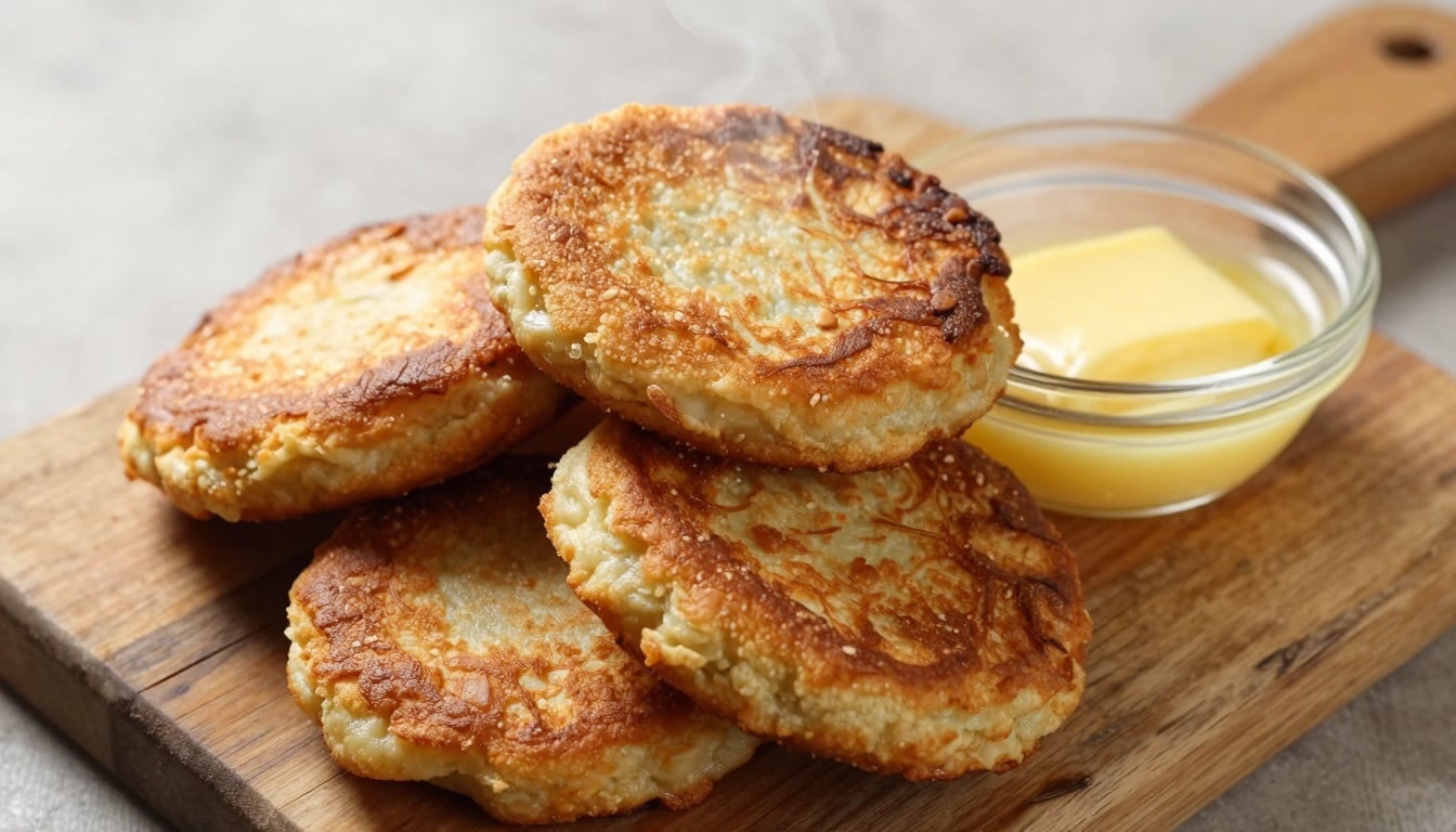 Golden hoe cakes cooking to perfection on a hot cast iron skillet, ready for your next meal