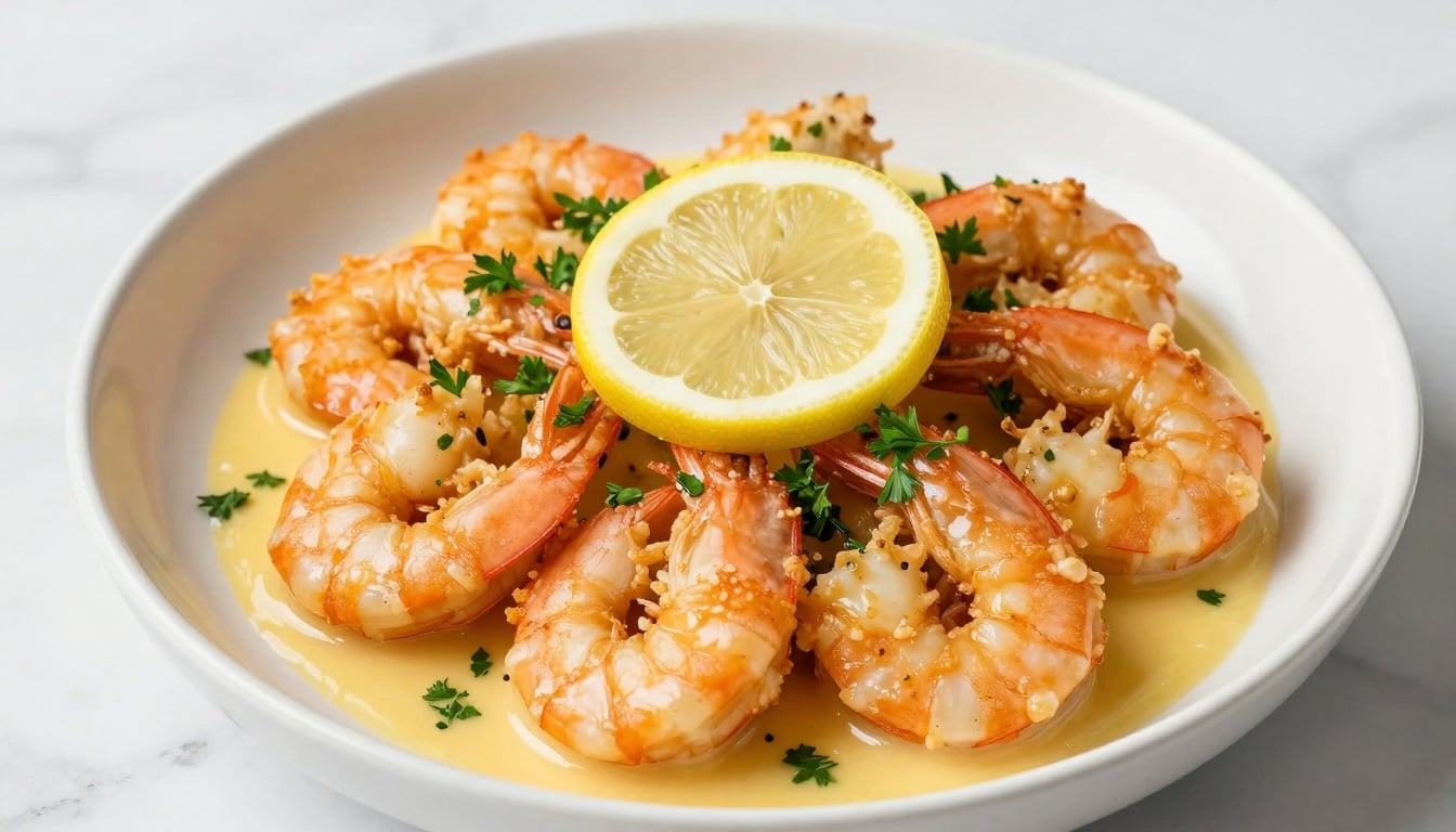Golden Shrimp Francese Drizzled in Bright Lemon Butter Sauce