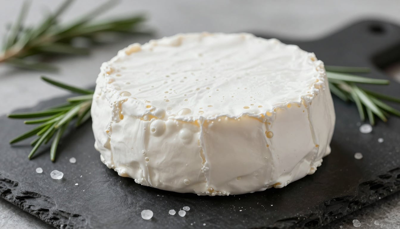 Delicious fresh goat cheese topped with herbs and berries on a rustic plate