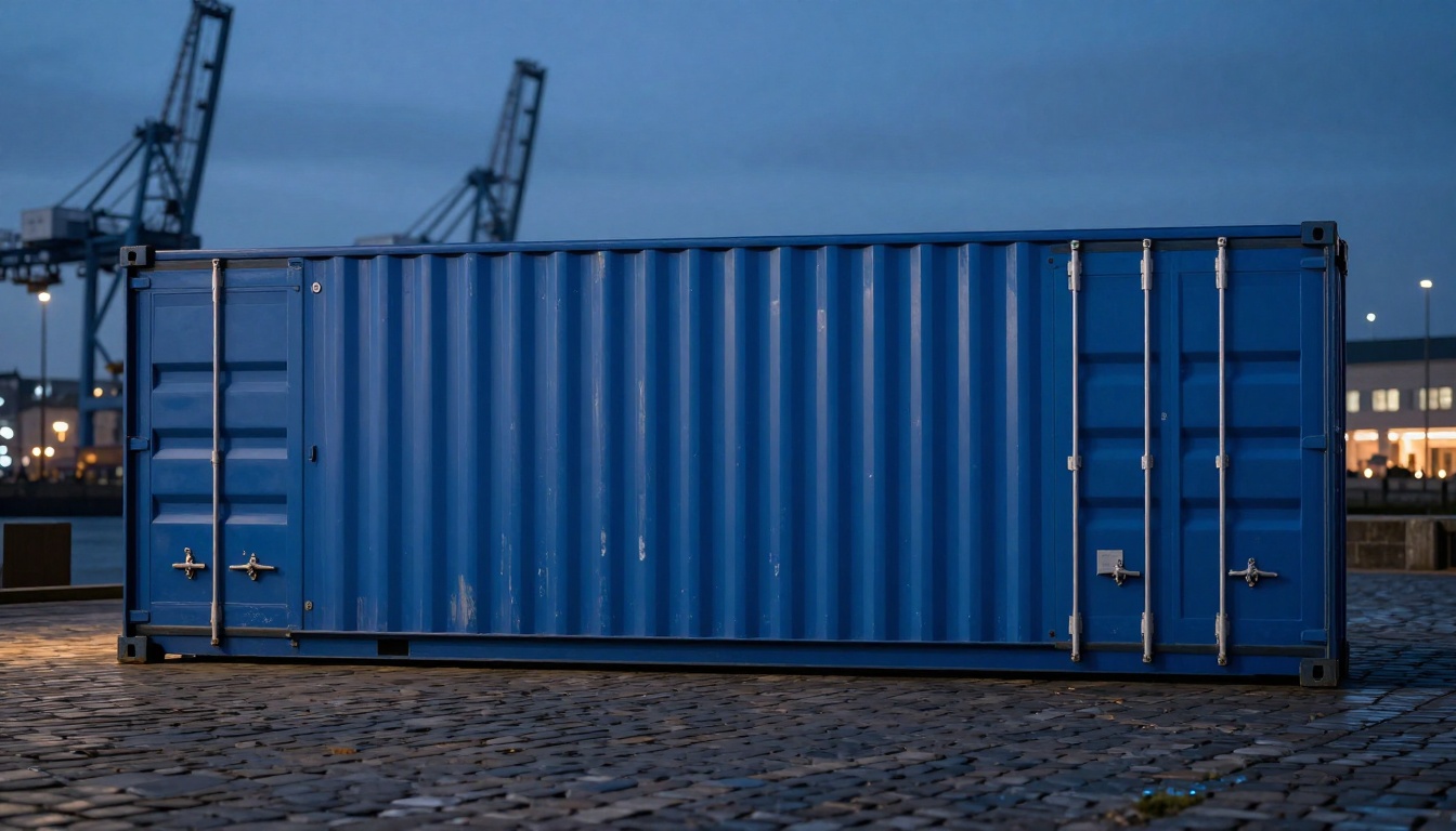 A stack of colorful shipping containers at a busy UK port, symbolizing steady trade flow and trusted logistics