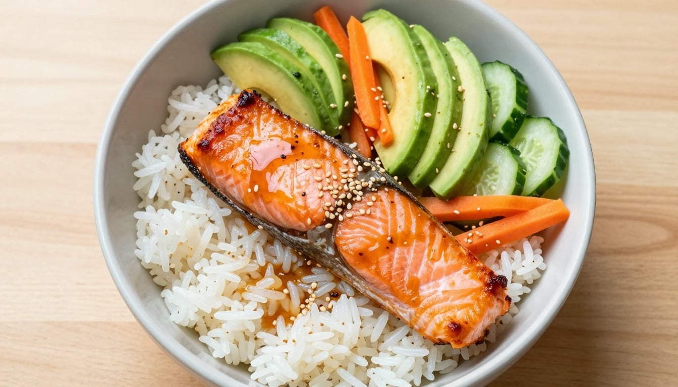 Vibrant Easy Salmon Rice Bowl Brimming with Fresh Ingredients