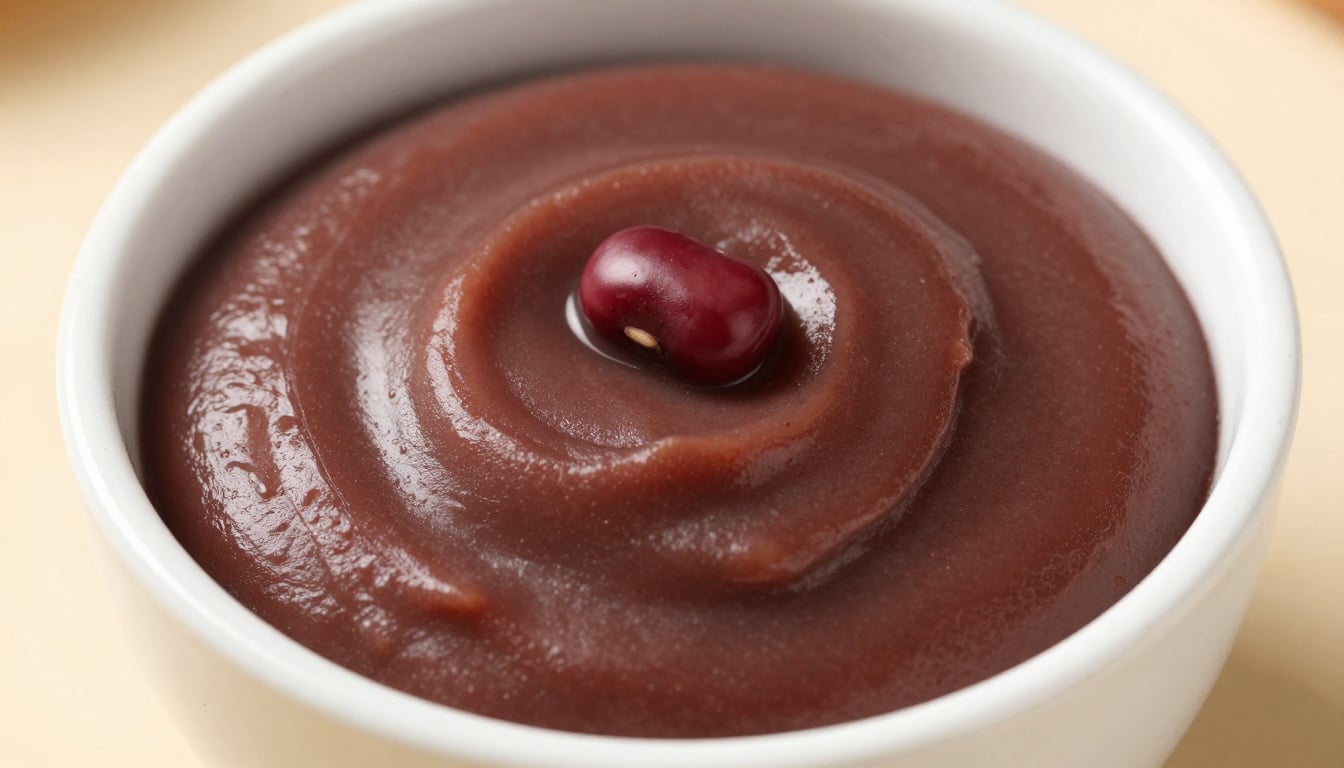 Freshly made homemade red bean paste, smooth and glossy, perfect for filling mochi or spreading on toast