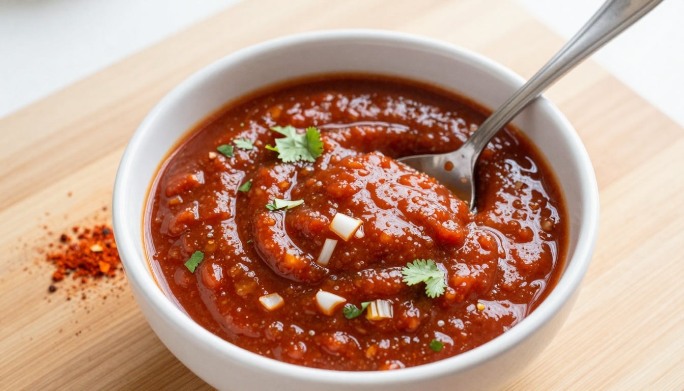 Vibrant quick taco sauce in a bowl, garnished with fresh cilantro