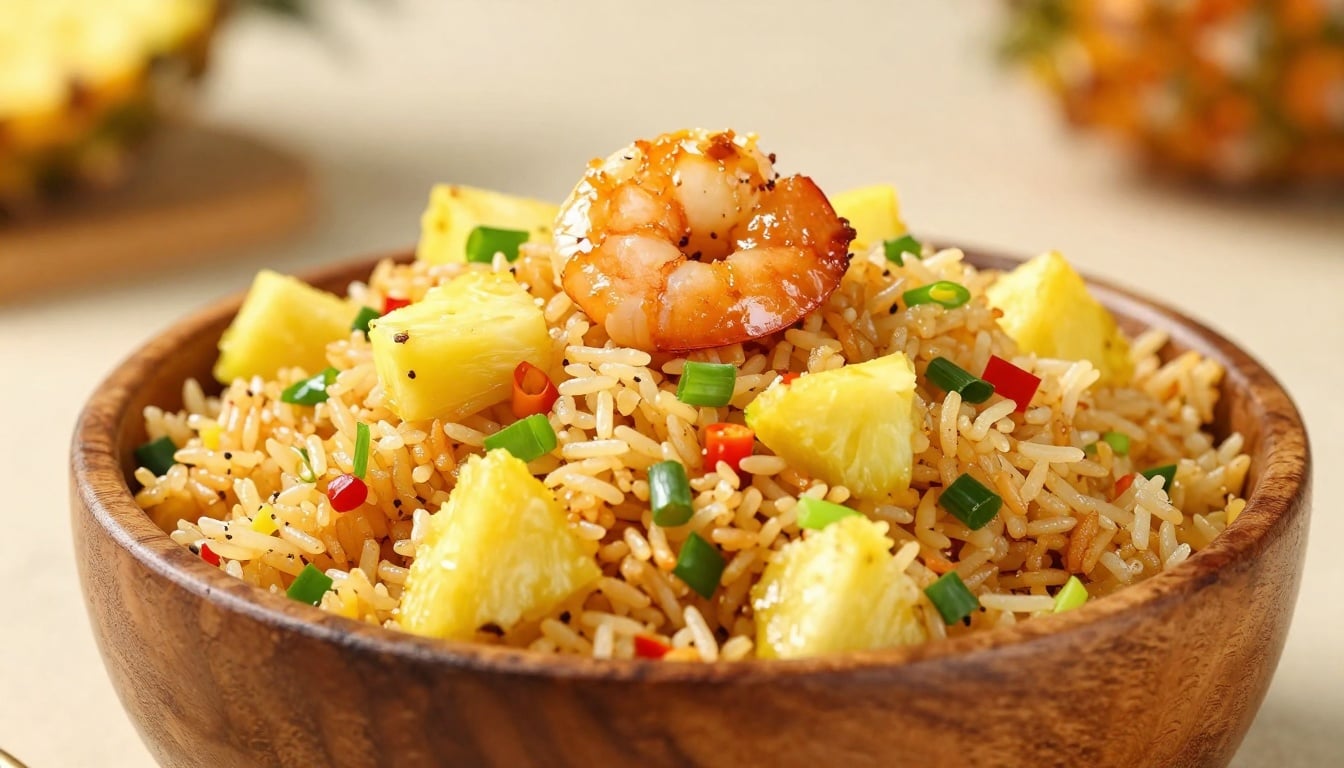 Vibrant bowl of pineapple fried rice bursting with color and flavor