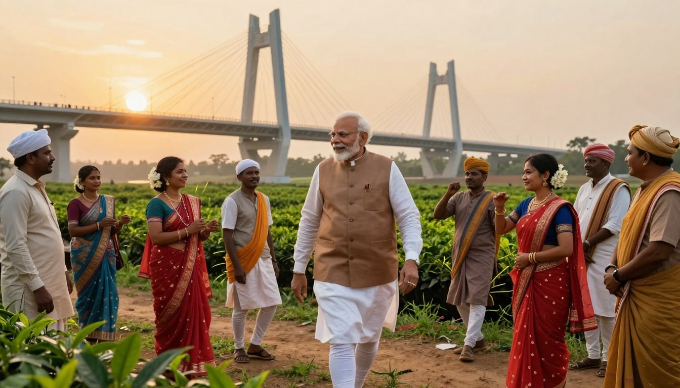 प्रधानमंत्री मोदी असम में विकास परियोजनाओं का उद्घाटन करते हुए