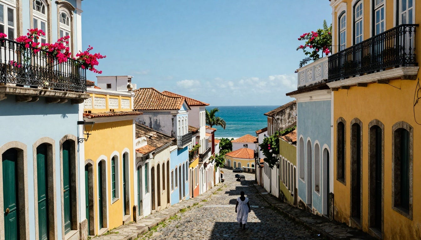 Vista vibrante do Pelourinho, o coração histórico de Salvador