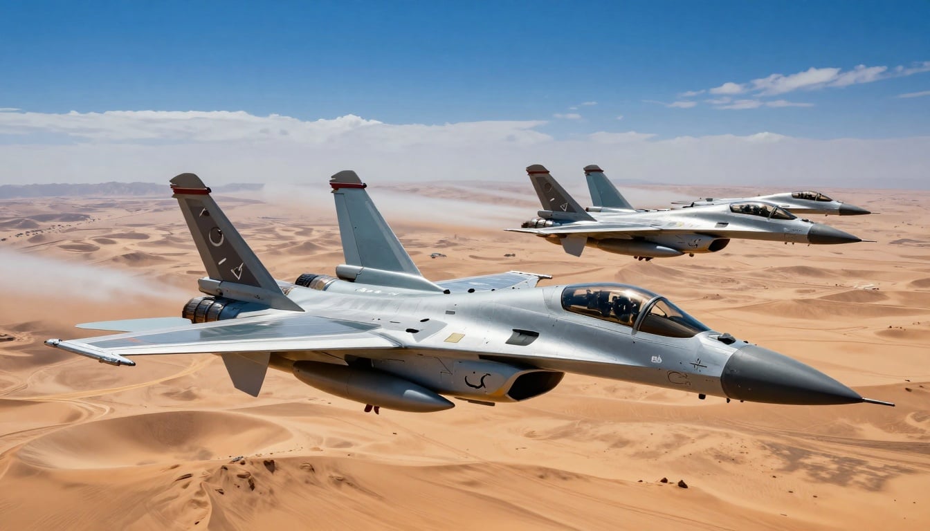 JF-17 Thunder fighter jet soaring through the skies, symbolizing Pakistan's rise in global defense markets