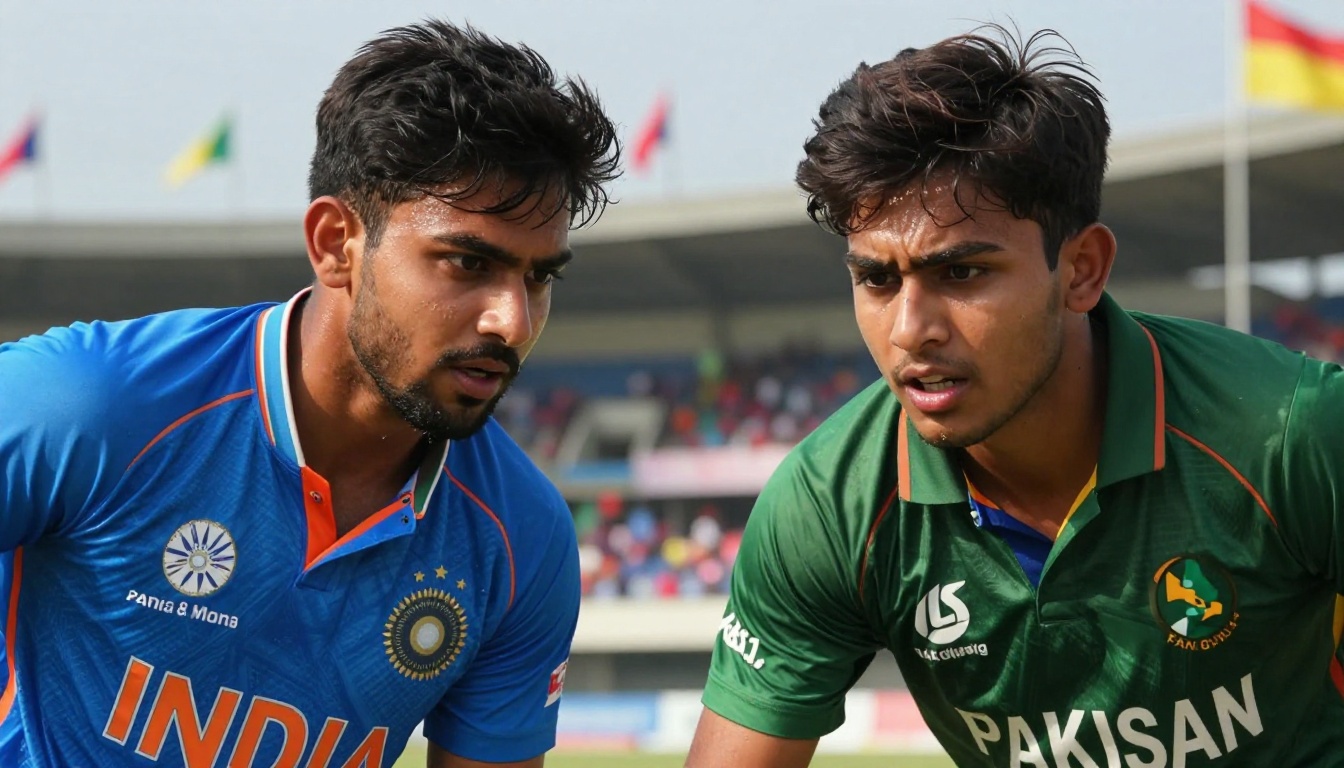 Young cricketers in action during a tense India U-19 vs Pakistan U-19 showdown