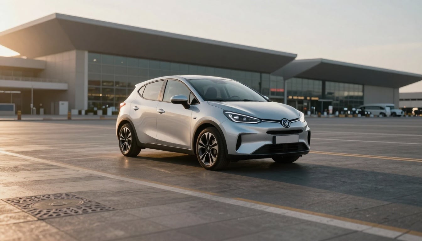 Voiture de location économique garée près de l'aéroport Mohammed V, prête pour l'aventure à Casablanca